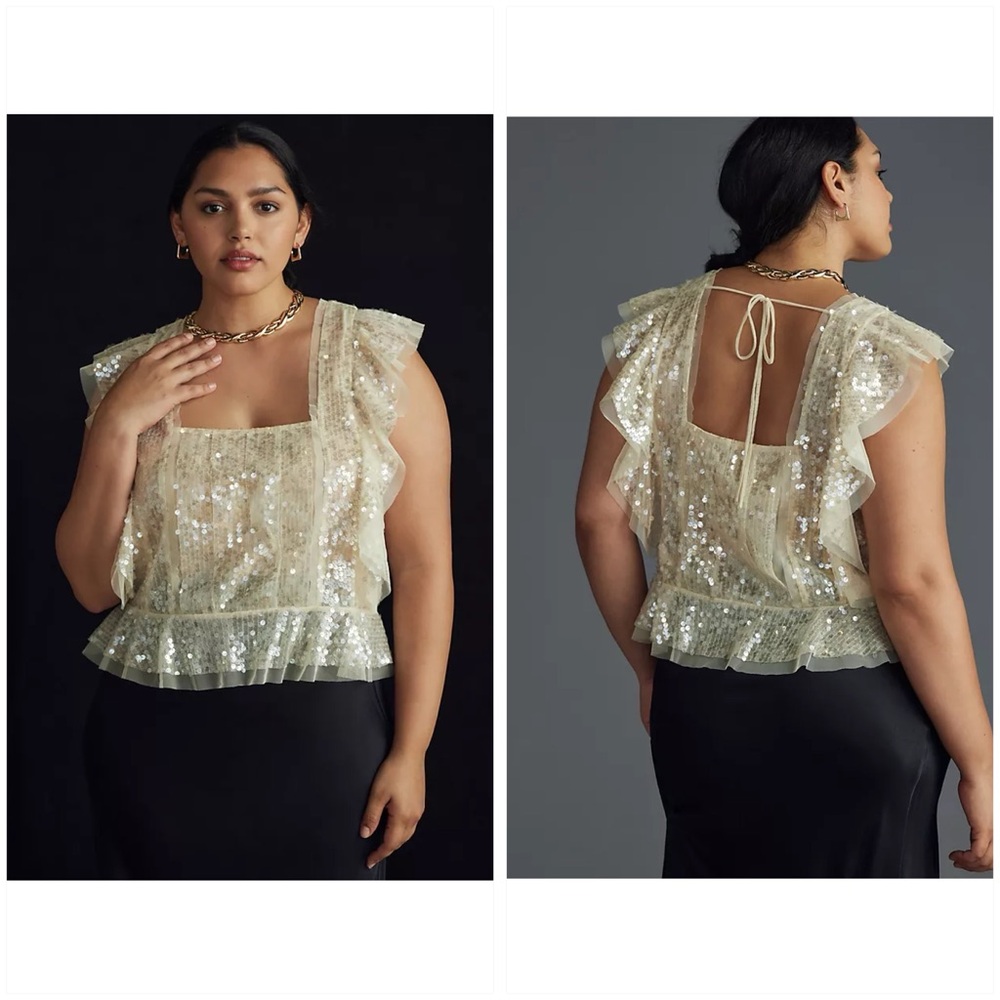 Anthropologie Sequin Ruffled Tank